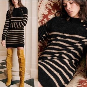 Sezane Sweater Dress Tessa Mini in Gold Black Striped